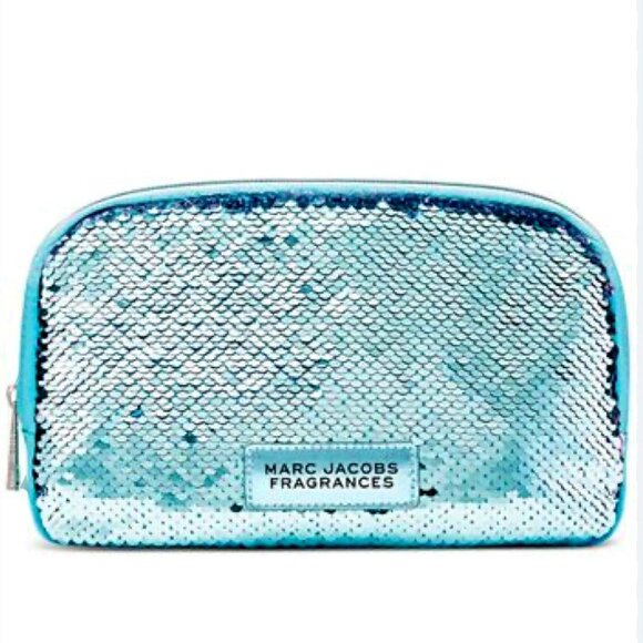 NIP MARC JACOBS Blue Sequin Cosmetic Bag Travel Pouch Clutch